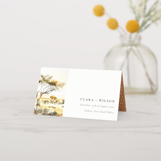 Jordad våt vattenfärgsafrikanskt liggande Bröllop Placeringskort (Framsida)