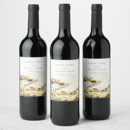 Jordad våt vattenfärgsafrikanskt liggande Bröllop Vinflaska Etikett