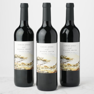 Jordad våt vattenfärgsafrikanskt liggande Bröllop Vinflaska Etikett