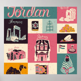 Jordan Culture Retro Illustrated Symbols Poster