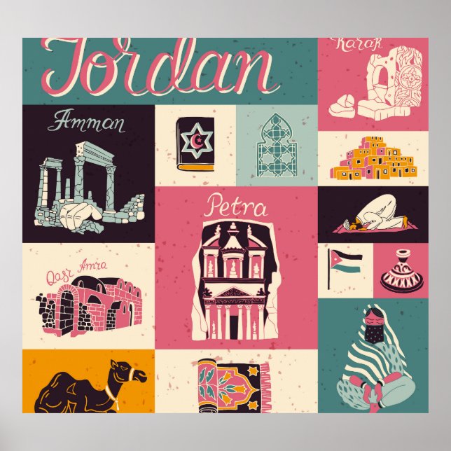 Jordan Culture Retro Illustrated Symbols Poster (Framsidan)