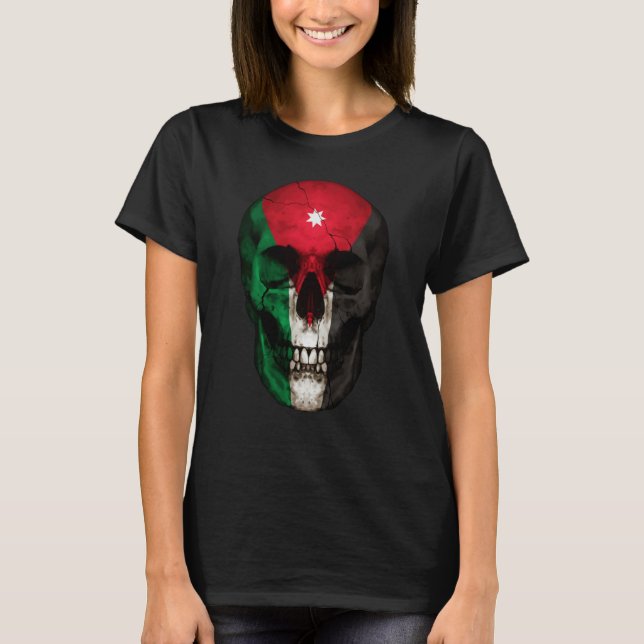 Jordan Flag Skull Jordanian Roots Proud Patriotic T Shirt (Framsida)