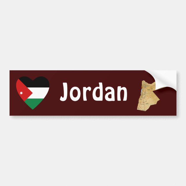Jordan Flagga Heart + Karta Bumper Sticker Bildekal (Framsidan)