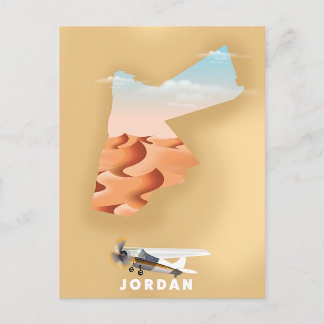 Jordan illustrerad karta resaffisch vykort (Framsida)