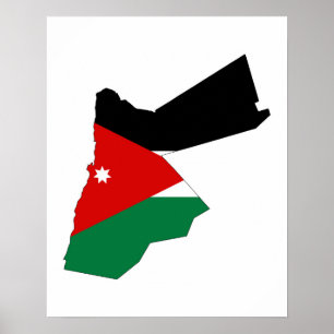 Jordan land flagga karta, silhuett poster
