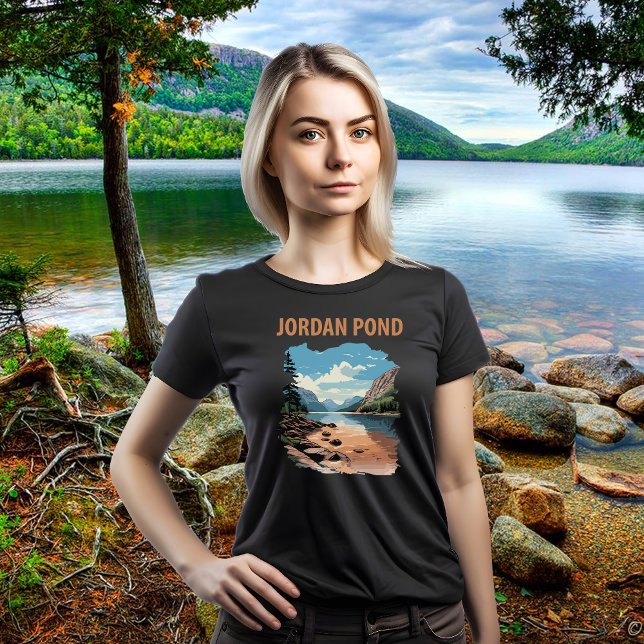 Jordan Pond Acadia Blue Resa T Shirt (Jordan Pond, Black t-shirt for women)