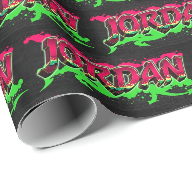 Jordan Vorname Name Graffiti red green Presentpapper (Rullad Hörn)