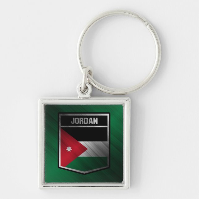 Jordanien Fyrkantig Silverfärgad Nyckelring (Framsidan)