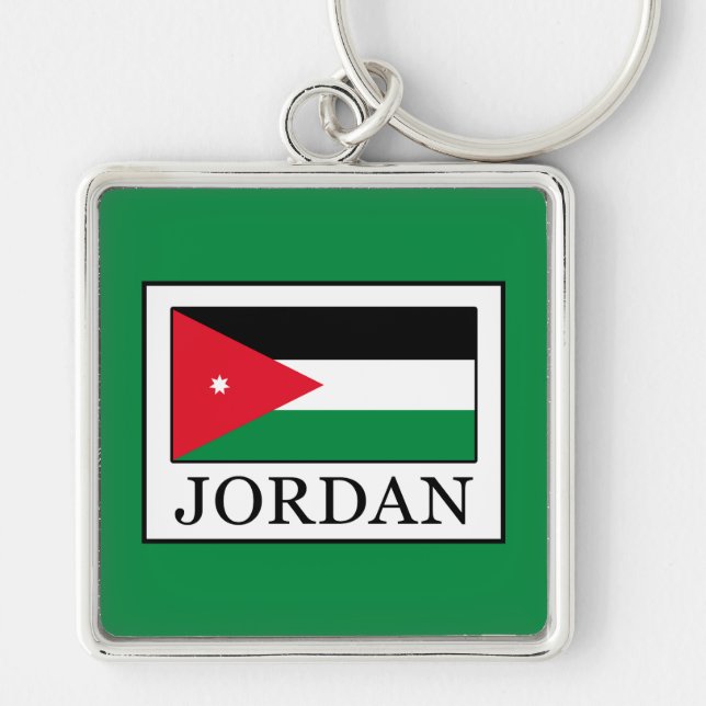 Jordanien Fyrkantig Silverfärgad Nyckelring (Framsidan)