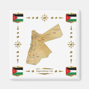 Jordanien Karta + Flaggor Magnet