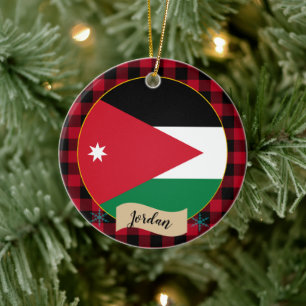 Jordanien, Red buffalo plaid och Jordaniens Flagga Julgransprydnad Keramik