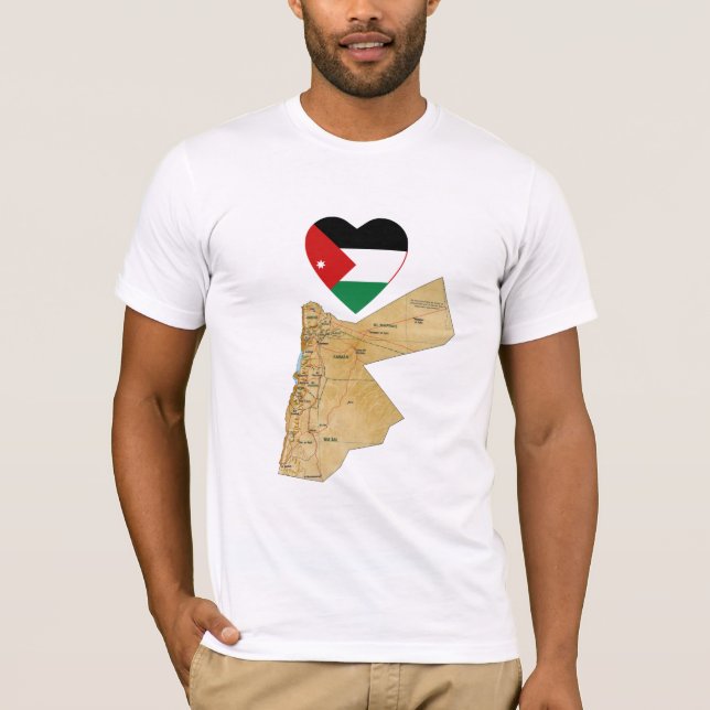 Jordanienflaggahjärta och kartaT-tröja Tee Shirt (Framsida)