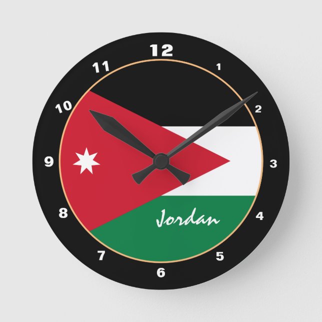 Jordansk patriotisk Flagga, Jordaniens hem/design Rund Klocka (Framsida)
