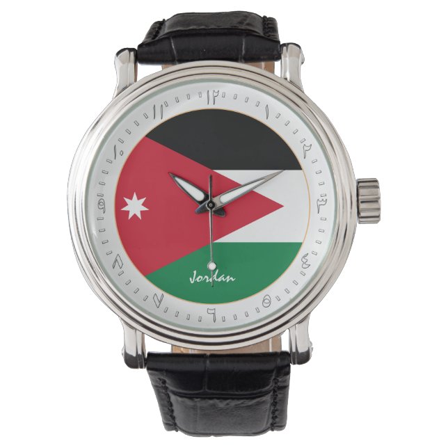 Jordanska Flagga & Jordanien mode, arabiska nr/des Armbandsur (Framsida)