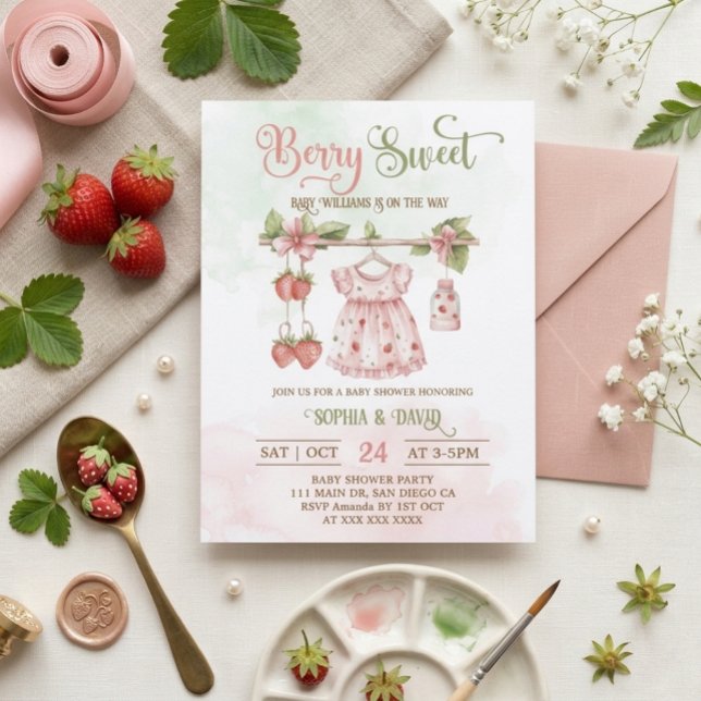 Jordbärs tjej baby shower   inbjudningar (Skapare uppladdad)