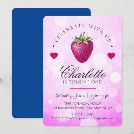 Jordbärshjärta födelsedagsflicka rosa tack kort