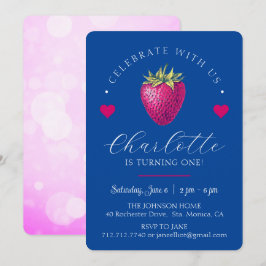 Jordbärshjärtan Födelsedagsflicka Mörkblå Tack Kort
