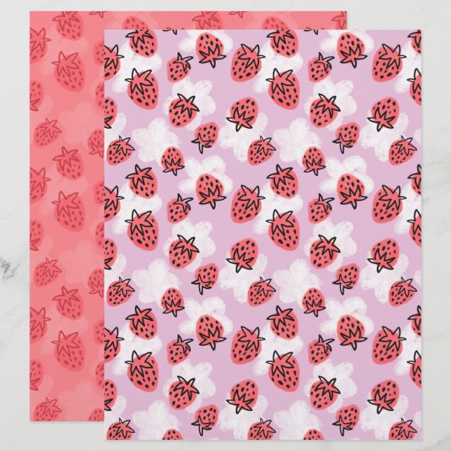 Jordbärsskrapbokspapper (Fram/baksida)