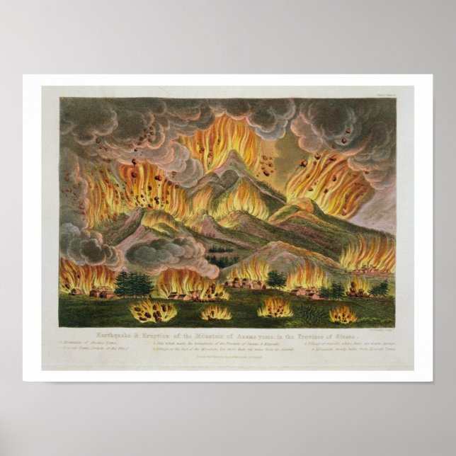 Jordbävning och eruption av berget Asama-y Poster (Framsidan)