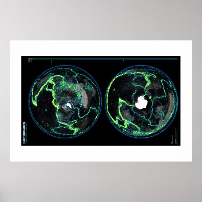 Jordbävningar sedan 1898, global vy poster (Framsidan)