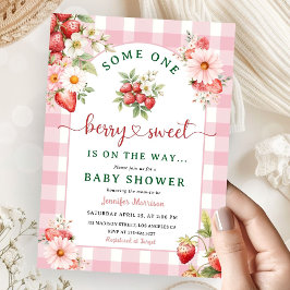 Jordberry Baby Shower Girl Rosa Berry Sweet Inbjudningar