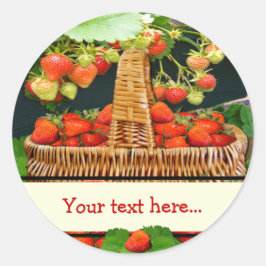 Jordberry Basket ~ Din text Round Sticke Runt Klistermärke
