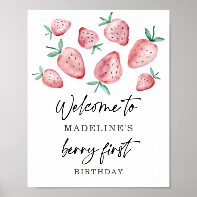 Jordberry Berry First Birthday Girl Sweet Welcome Poster (Framsidan)