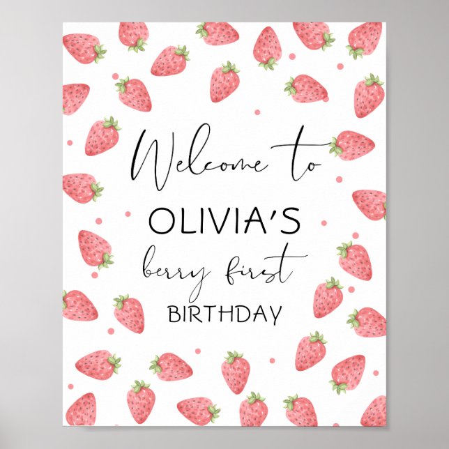 Jordberry Berry First Birthday Girl Sweet Welcome Poster (Framsidan)