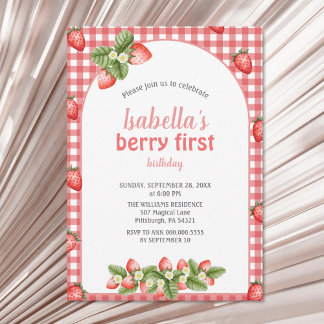 Jordberry Berry, första födelsedag Berry Weet Inbjudningar