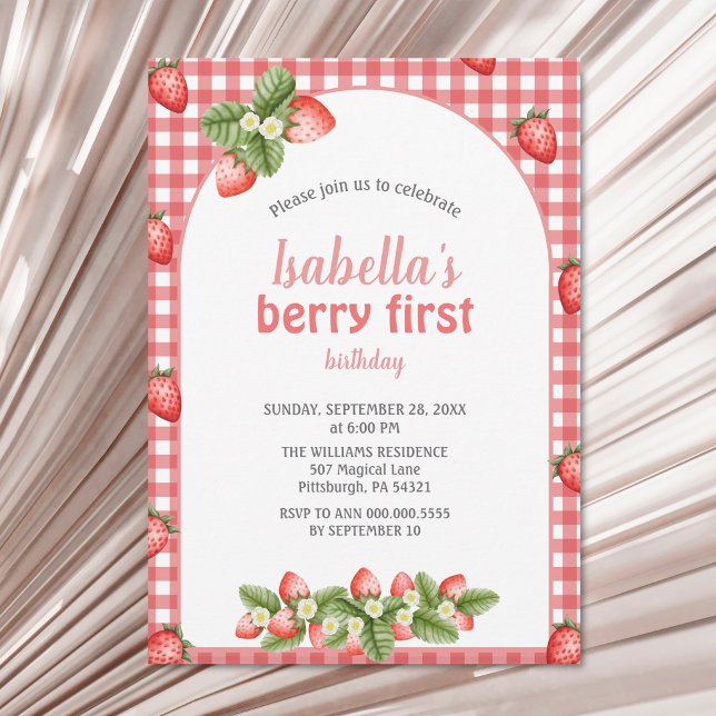 Jordberry Berry, första födelsedag Berry Weet Inbjudningar (Skapare uppladdad)
