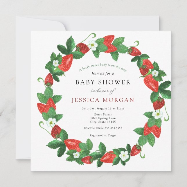 Jordberry Berry Sweet Baby Shower Inbjudningar (Framsida)