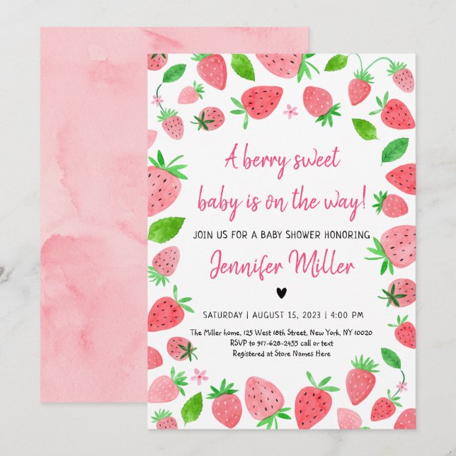Jordberry Berry Sweet Baby Shower Inbjudningar (Fram/baksida)