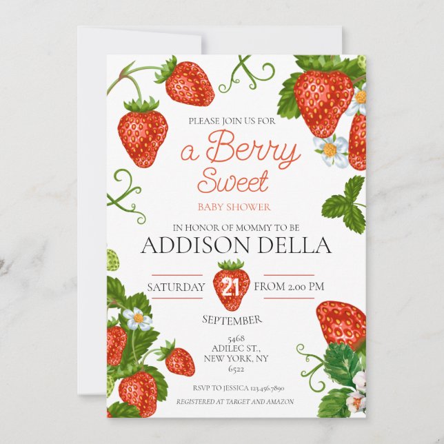 Jordberry Berry Sweet Baby Shower Inbjudningar (Framsida)