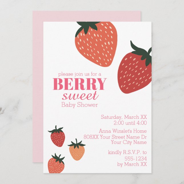 Jordberry Berry Sweet Baby Shower Inbjudningar (Fram/baksida)