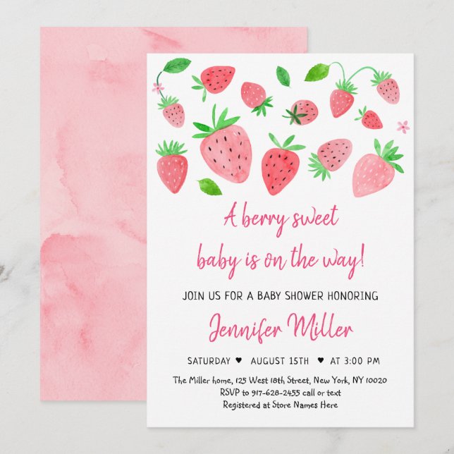 Jordberry Berry Sweet Baby Shower Inbjudningar (Fram/baksida)