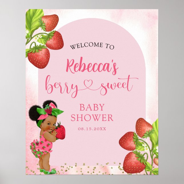 Jordberry Berry Sweet Baby Shower Välkommen Poster (Framsidan)