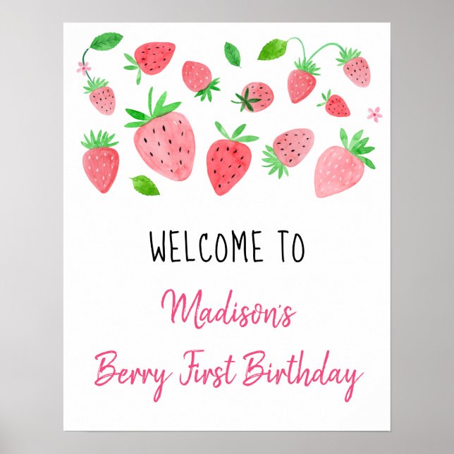 Jordberry Berry Sweet Birthday Välkommen Poster (Framsidan)