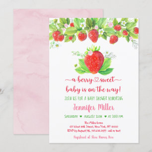 Jordberry Berry Sweet Blommigt Baby Shower Inbjudningar