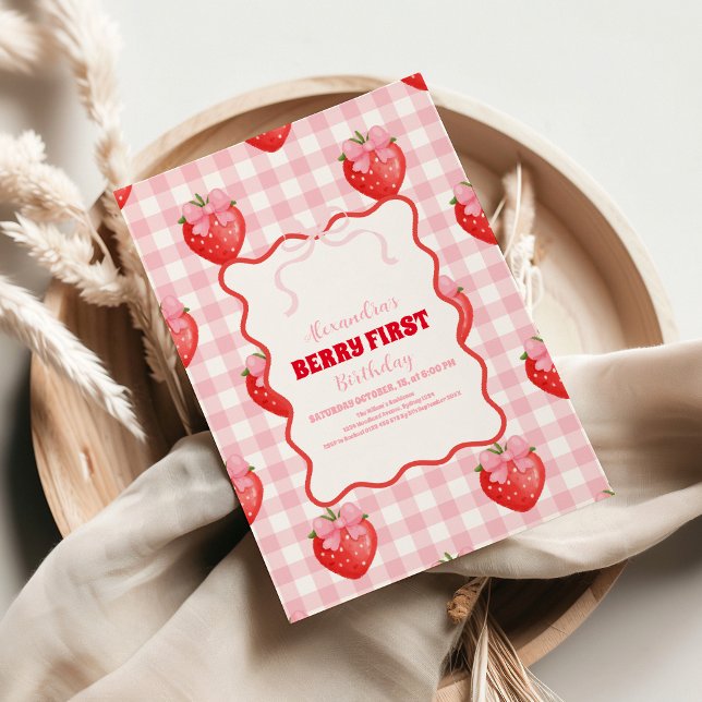 Jordberry Berry Sweet Boho 1:a födelsedag Inbjudningar (Skapare uppladdad)