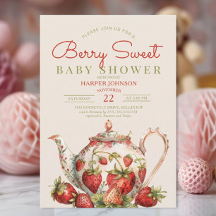Jordberry Berry Sweet Tekanna Baby Shower Inbjudningar