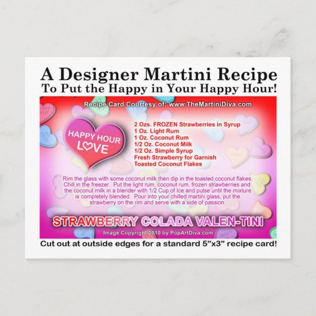 Jordberry Colada Valentine Day Martini Recipe Helg Vykort (Framsida)