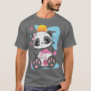 Jordberry Mjölk Tea Panda Drinking Boba Kopp Sakur T Shirt