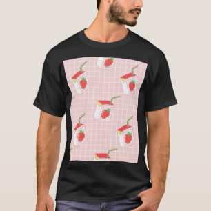 Jordberry Mjölk Tecknad: Spelande Mönster T Shirt