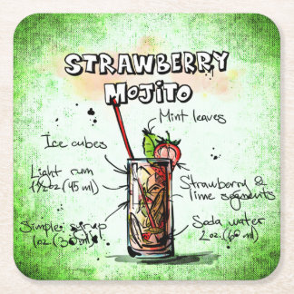 Jordberry Mojito Drink Recipe Underlägg Papper Kvadrat