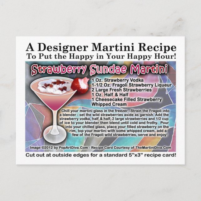 Jordberry Sundae Martini Recipe Postcard Vykort (Framsida)