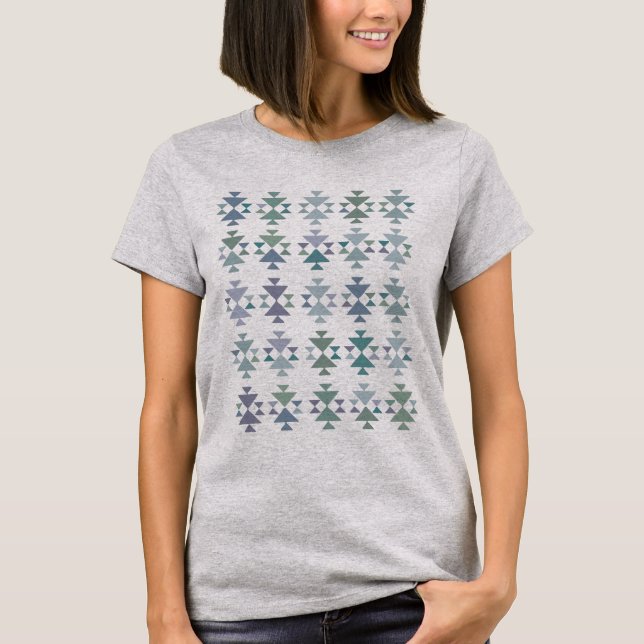 Jordblå Grönt Geometrisk triangel Aztec Mönster T Shirt (Framsida)