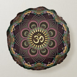 Jordblomma Fraktal Energi Mandala Om-symbol Rund Kudde