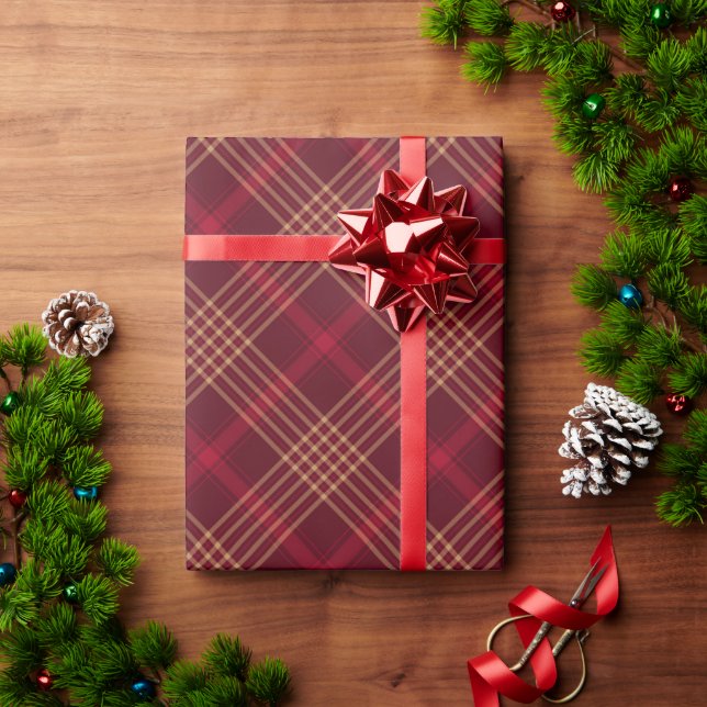 Jordbrud bordeaux guld, diagonal mönster presentpapper (Julgåva)