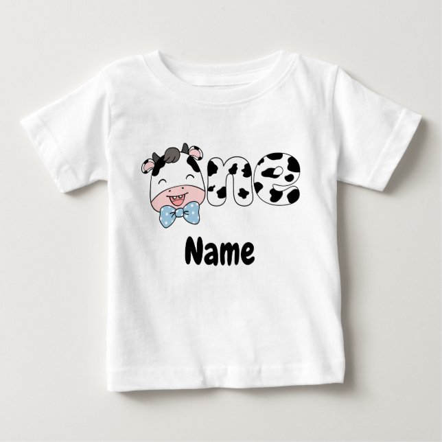 Jordbruk 1:a födelsedag, Anpassningsbar Baby Cow 1 T Shirt (Framsida)