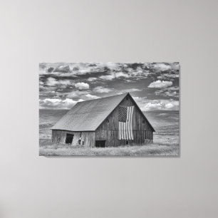 Jordbruk BW American Flagga Barn Scene Canvastryck